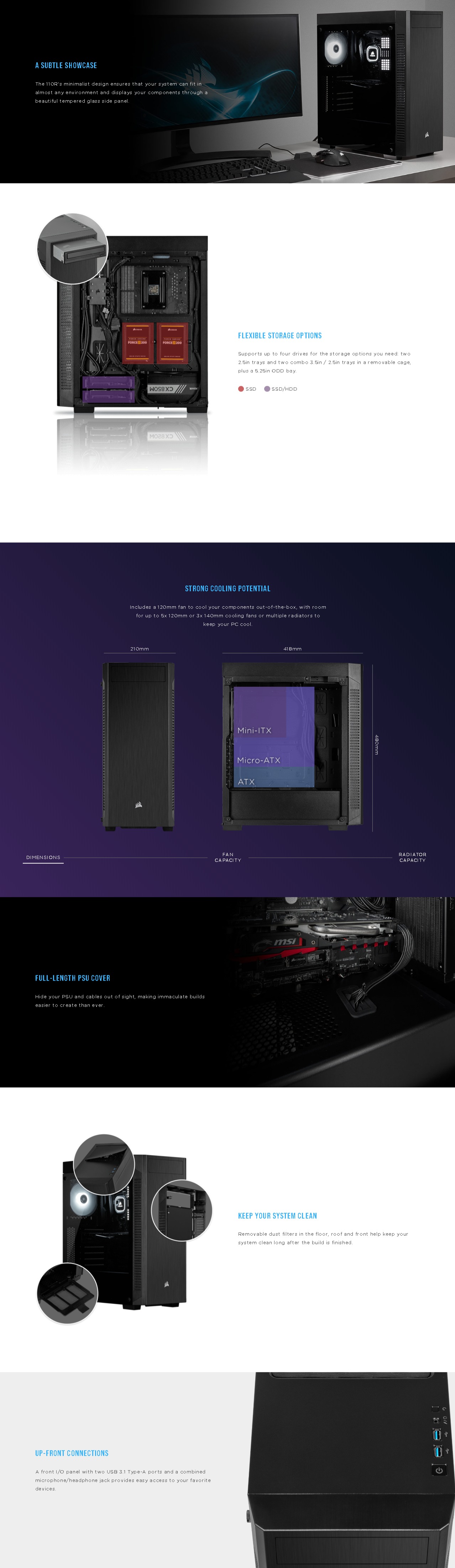 Corsair 110R Tempered Glass MidTower ATX Case Tech Arc
