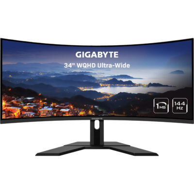 GIGABYTE G34WQC 34" 144Hz Curved Gaming Monitor, 3440 x 1440 VA 1500R Display, 1ms(MPRT), 87% DCI-P3, VESA Display HDR400, FreeSync Premium, 2x DisplayPort 1.4, 2x HDMI 2.0