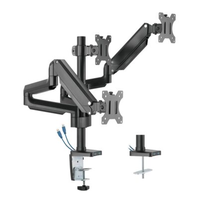 Twisted Minds Premium Triple Monitors Aluminum Pole Mounted Gas Spring Monitor Arm with USB Ports