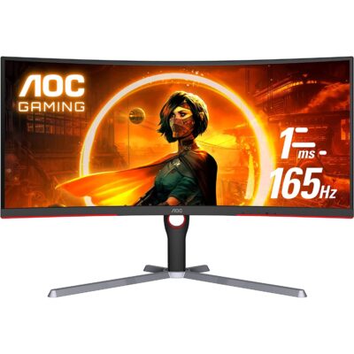 AOC CU34G3S 34" Frameless Curved Ultrawide, WQHD 3440 x1440, 165Hz 1ms, FreeSync Premium, Height Adjustable Gaming Monitor