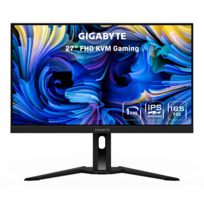 GIGABYTE M27F A 27" 165Hz 1080P KVM Gaming Monitor, 1920 x 1080 IPS Display, 1ms (GTG) Response Time, 99% sRGB, VESA DisplayHDR 400, 2x HDMI 2.0, 1x DisplayPort 1.2, 1x USB Type-C, 3x USB 3.0, 1x Earphone Jack