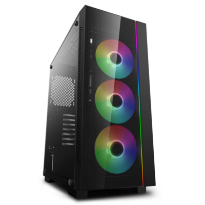 DeepCool MATREXX 55 V3 ADD-RGB 3F Integrated A-RGB LED Strip with Motherboard or Button Control for Compatible RGB Components, 3x Pre-Installed 120mm A-RGB Fans Mid-Tower E-ATX Computer Case (Black)