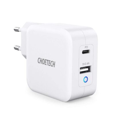 Choetech 65W 2-Port PD Charger GaN Tech USB C Foldable Fast Charging Adapter – White EU