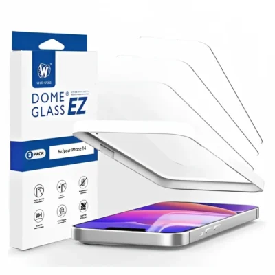 Whitestone Dome EZ Glass Screen Protector for iPhone 14 – Pack of 3 with Jig