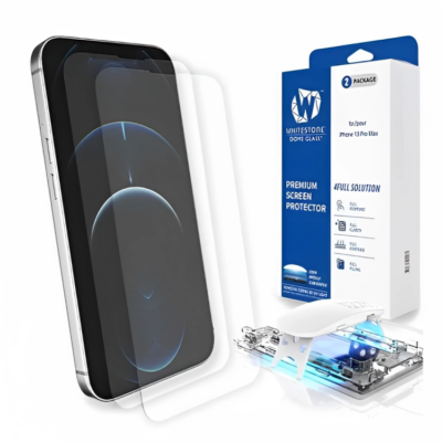 Whitestone Dome iPhone 13 Pro Max Dome Glass Tempered Glass Screen Protector (6.7″) – Pack of 2
