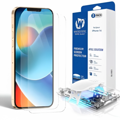 Whitestone Dome Glass for iPhone 14 Tempered Glass Screen Protector with UV Kit – Pack of 2
