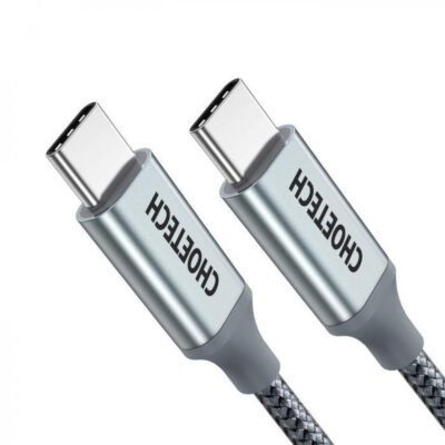 Choetech USB Type C to USB C Cable 60W Ultra Fast Charging USB C Nylon braided Cable for MacBook & Phones 2m – Silver
