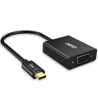 Choetech 1080p Supported USB 3.1 USB Type-C To VGA Adapter (Thunderbolt 3 Port Compatible) For MacBook, Chromebook Pixel And all Type-C Devices – Black