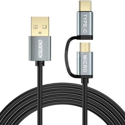 Choetech 2-in-1 Micro-USB & USB-C to USB-A Cable – Black