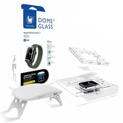Whitestone Dome Glass for Apple Watch Series 7 And 8 (45mm) Tempered Glass Screen Protector [Liquid Dispersion Tech] With Case (Pack of 2)