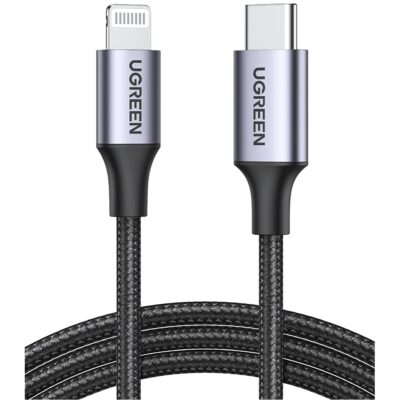 UGreen USB-C To Lightning Braided Cable MFI-Certified Phone Charging Cable 6-Feet (Black)