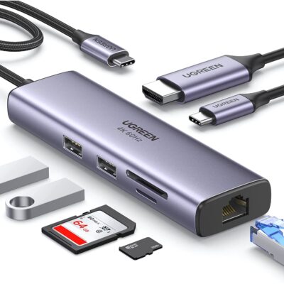 UGREEN USB C Hub with Ethernet, 7-in-1 Multiport Adapter with 4K@60Hz HDMI, 100W PD Charging, SD/TF Card Reader, 2 USB 3.0 Ports