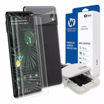 Whitestone Dome Glass For Google Pixel 6 Pro Tempered Glass Screen Protector – Liquid Dispersion Tech – 2 Pack with UV and 1 Camera Protector