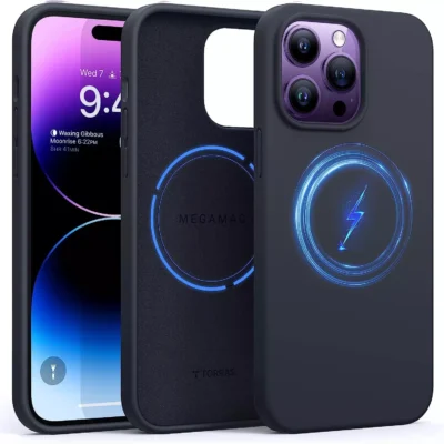 Torras iPhone 14 Pro Max Magnetic Silicone Case - Black