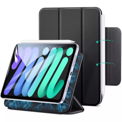 iPad mini 6 2021 Rebound Magnetic Smart Case Convenient Magnetic Attachment Supports Pencil Pairing and Charging – Black