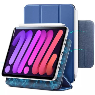 iPad mini 6 2021 Rebound Magnetic Smart Case Convenient Magnetic Attachment Supports Pencil Pairing and Charging – Navy Blue