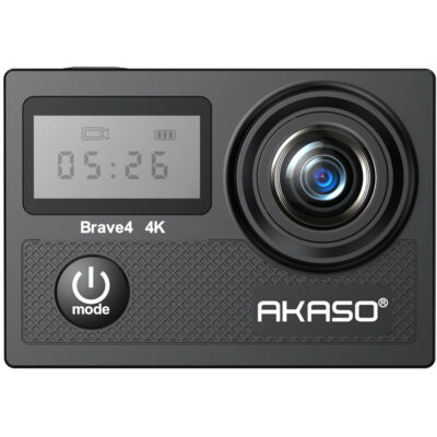 AKASO Brave 4 4K 20MP WiFi Action Camera Ultra HD with EIS 30m Waterproof Camera Remote Control 5X Zoom Underwater Camcorder with 2 Batteries and Helmet Accessories Kit Support External Microphone