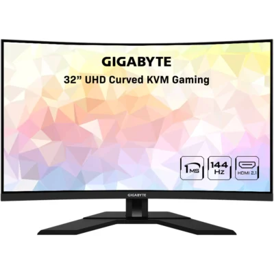 Gigabyte M32UC 31.5" 4K HDR 144Hz (160Hz OC) 1ms FreeSync Premium Pro, SS VA, UHD 3840x2160, Built-in Speakers, 1x DisplayPort 1.4, 2x HDMI 2.1, 1x USB Type-C, 3x USB 3.2 Downstream Curved Gaming Monitor