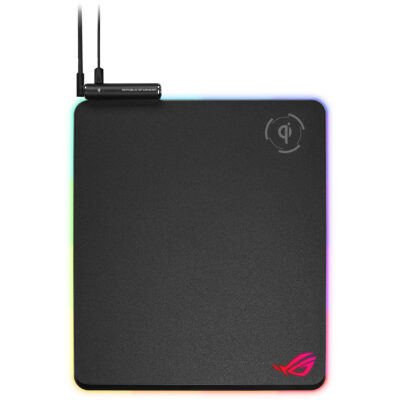 ASUS ROG Balteus Qi Wireless-Charging RGB Gaming Mouse Pad with 15-zone Aura Sync lighting, portrait hard surface, USB passthrough and nonslip base