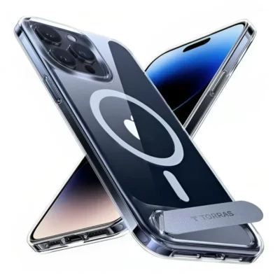 Torras UPRO Pstand Series Magsafe Compatible Phone Case for iPhone 15 Pro 6.1″ - Clear