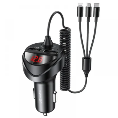 USAMS US-CC119 C22 3.4A Dual USB Car Charger With 3in1 Spring Cable
