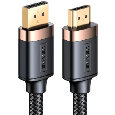 USAMS US-SJ530 U74 DP to HDMI 4K Glossy Aluminum Alloy HD Audio and Video Cable 2m (Black)