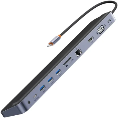 Baseus EliteJoy Gen2 12- Port Type-C HUB Adapter Dark gray（Type-C to HDMI*2+USB3.0*3+PD*1 +DP*1+SD/TF*1+RJ45*1+ Type-C Data*1+3.5mm*1）