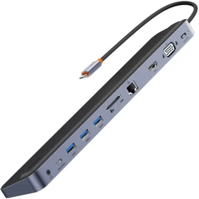 Baseus EliteJoy Gen2 11- Port Type-C HUB Adapter Dark gray（Type-C to HDMI*1+USB3.0*3+PD*1 +VGA*1+SD/TF*1+RJ45*1 +Type-C Data*1+3.5mm*1）