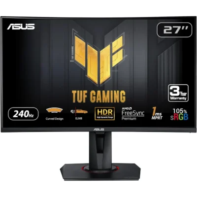 ASUS TUF Gaming VG27VQM Curved Monitor – 27" Full HD (1920x1080), 240Hz, Extreme Low Motion Blur™, Adaptive-sync, Freesync™ Premium, 1ms (MPRT)