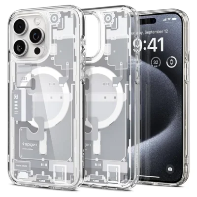 Spigen Ultra Hybrid Magfit MagSafe Compatible Phone Case for iPhone 15 Pro Max – Zero One White