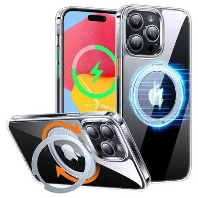 Torras UPRO Ostand Pro Series Magsafe Compatible Phone Case for iPhone 15 Pro Max 6.7″ – Clear
