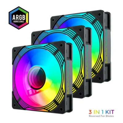 Gamemax KF300R BK, Reverse 120mm Frame ARGB Fan 3-in-1 Kit - Black