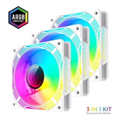 Gamemax KF300R WH, Reverse 120mm Frame ARGB Fan 3-in-1 Kit - White
