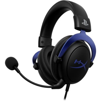 HyperX Cloud Gaming Headset, PlayStation Official Licensed Product, for PS5 and PS4, Memory Foam comfort, Noise-cancelling mic, Durable aluminum frame – Black/Blue