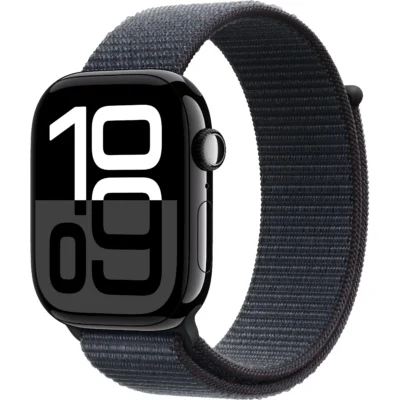 Apple Watch Series 10 GPS 46mm Smartwatch with Jet Black Aluminium Case with Ink Sport Loop - S/M. Fitness Tracker, ECG App, Always-On Retina Display, Water Resistant