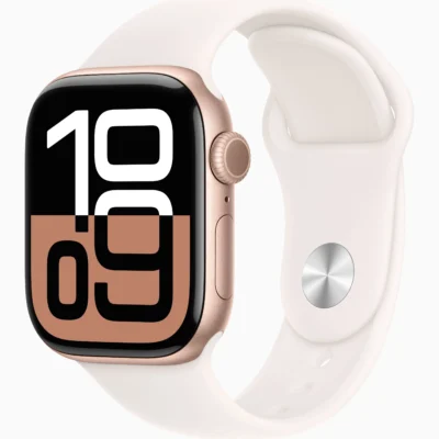 Apple Watch Series 10 GPS 42mm Smartwatch with Rose Gold Aluminium Case with Light Blush Sport Band - S/M. Fitness Tracker, ECG App, Always-On Retina Display, Water Resistant