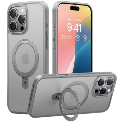Torras UPRO Ostand Series Magsafe Compatible Phone Case for iPhone 16 Pro Max – Titanium Grey