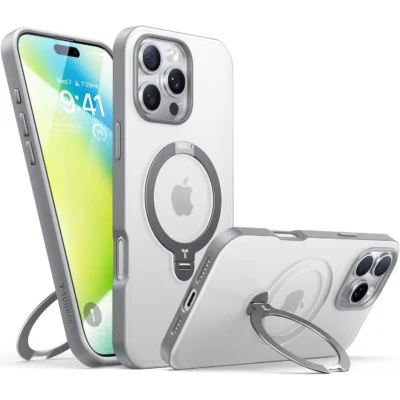TORRAS UPRO Ostand Spin Series MagSafe Compatible Case for iPhone 16 Pro Max – Titanium Grey