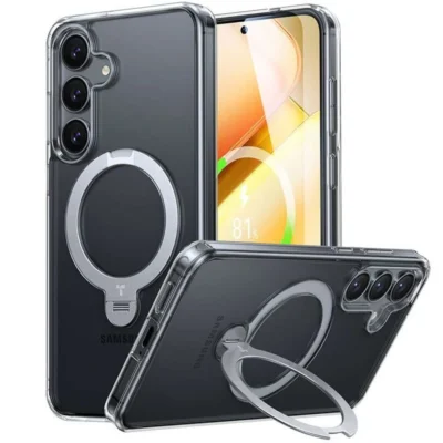 TORRAS Ostand Spin Magnetic MagSafe Compatible Series Phone Case for Samsung Galaxy S25 – Clear