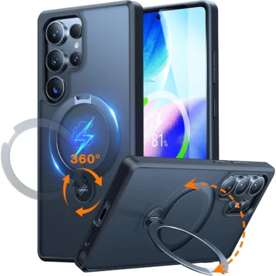 TORRAS Ostand Spin Magnetic MagSafe Compatible Series Phone Case for Samsung Galaxy S25 Ultra – Navy Blue
