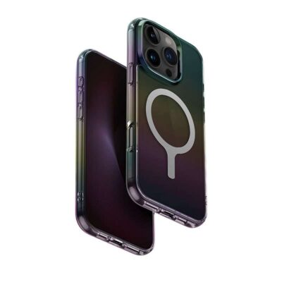 UNIQ Iridescia MagSafe Charging Compatible Phone Case for iPhone 16 Pro Max – Black Quartz