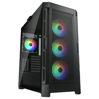Cougar Duoface Pro RGB E-ATX Mid Tower PC Case, Tempered Glass, Two Distinctive Front Panels: Mesh & RGB, Up to 360mm Radiator Support - Black