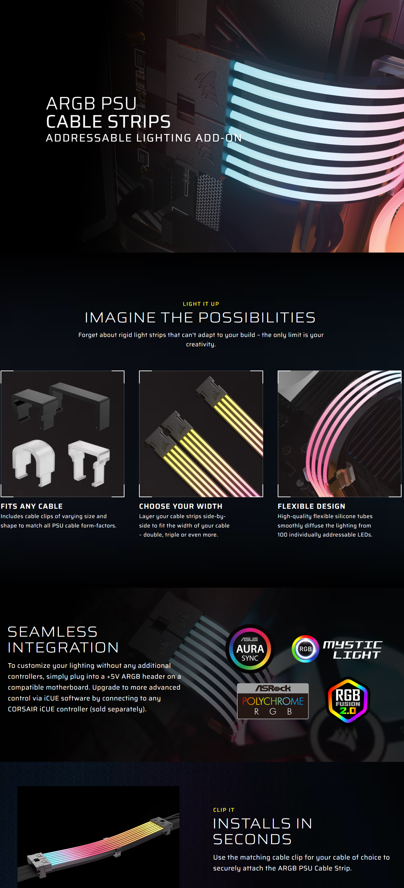 CORSAIR ARGB PSU Cable Strips