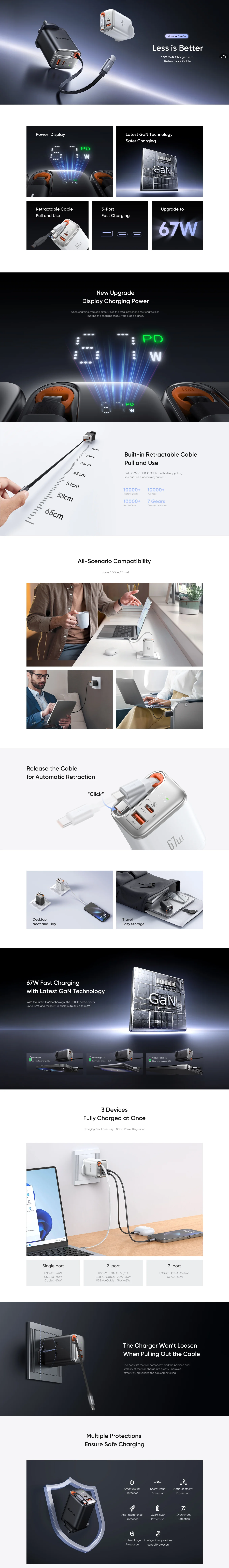Mcdodo 67W Retractable Cable Wall Charger
