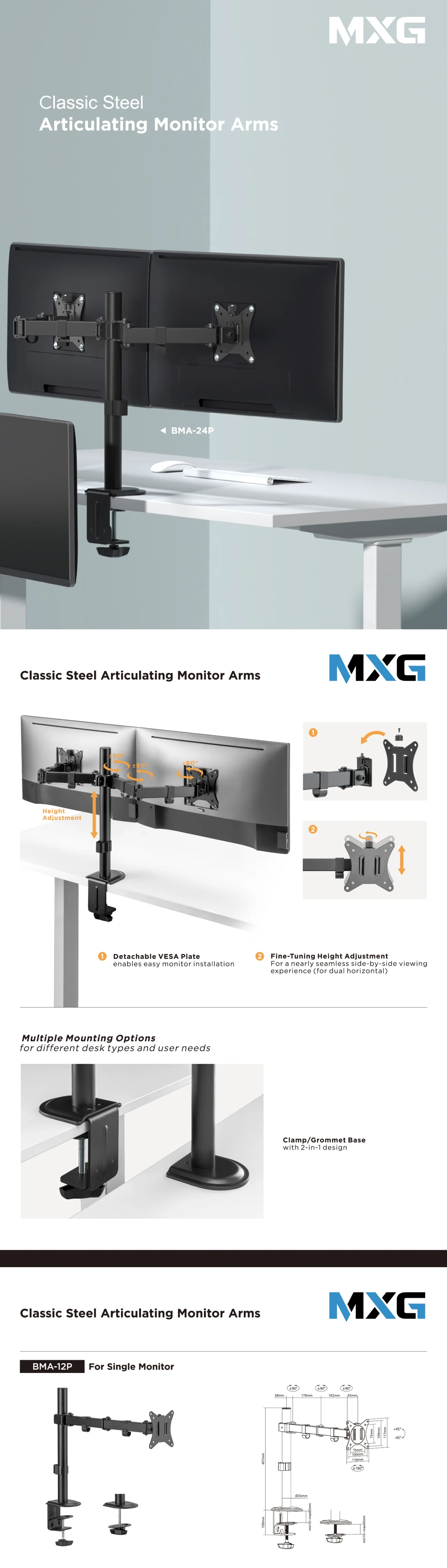 MXG BMA-12P Single Steel Monitor Mount