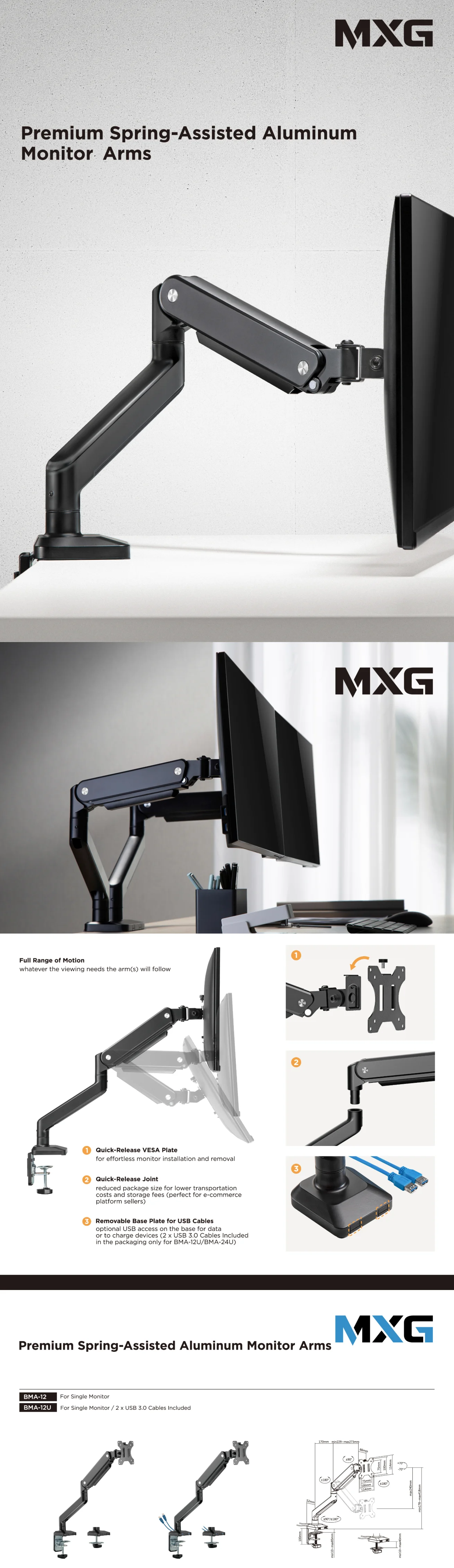 MXG BMA-24U Dual Monitor Arm with USB 3.0