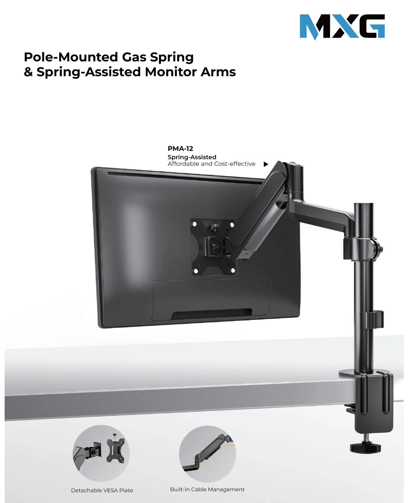 MXG BMA-36 Triple Pole Mount Spring Monitor Arm
