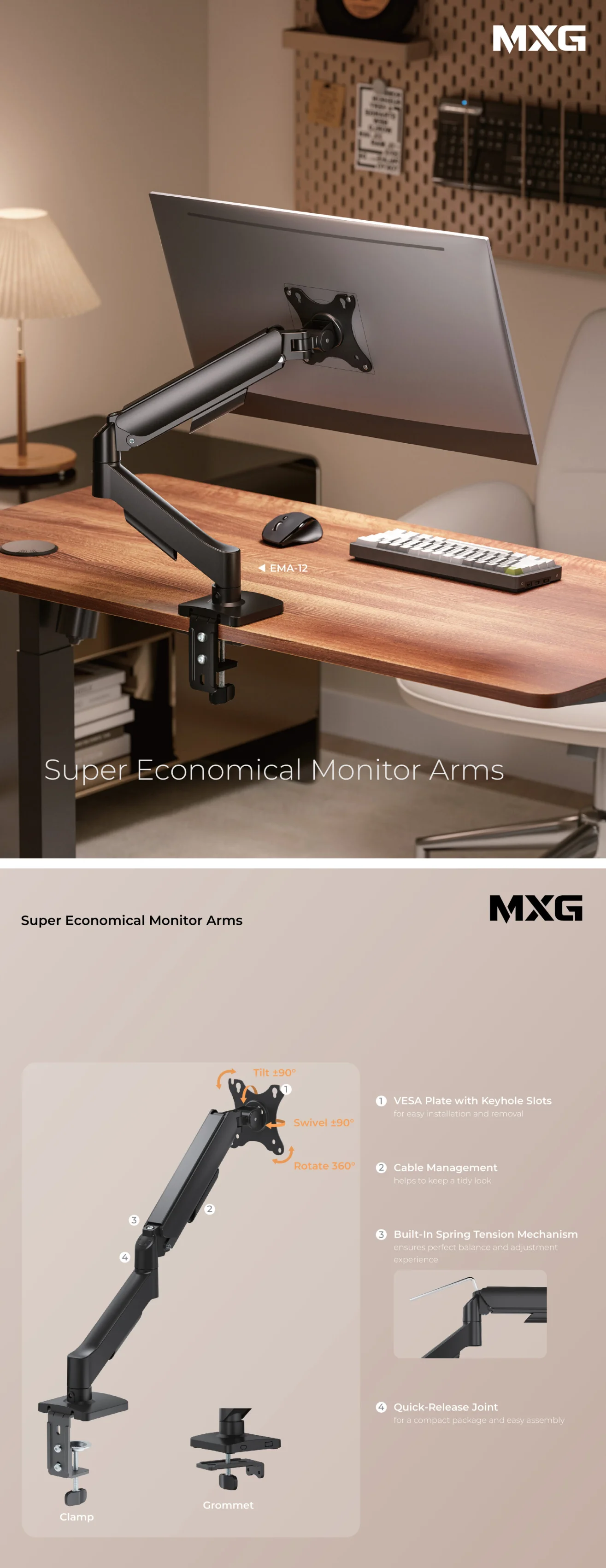 MXG EMA-24 Spring Dual Monitor Arm