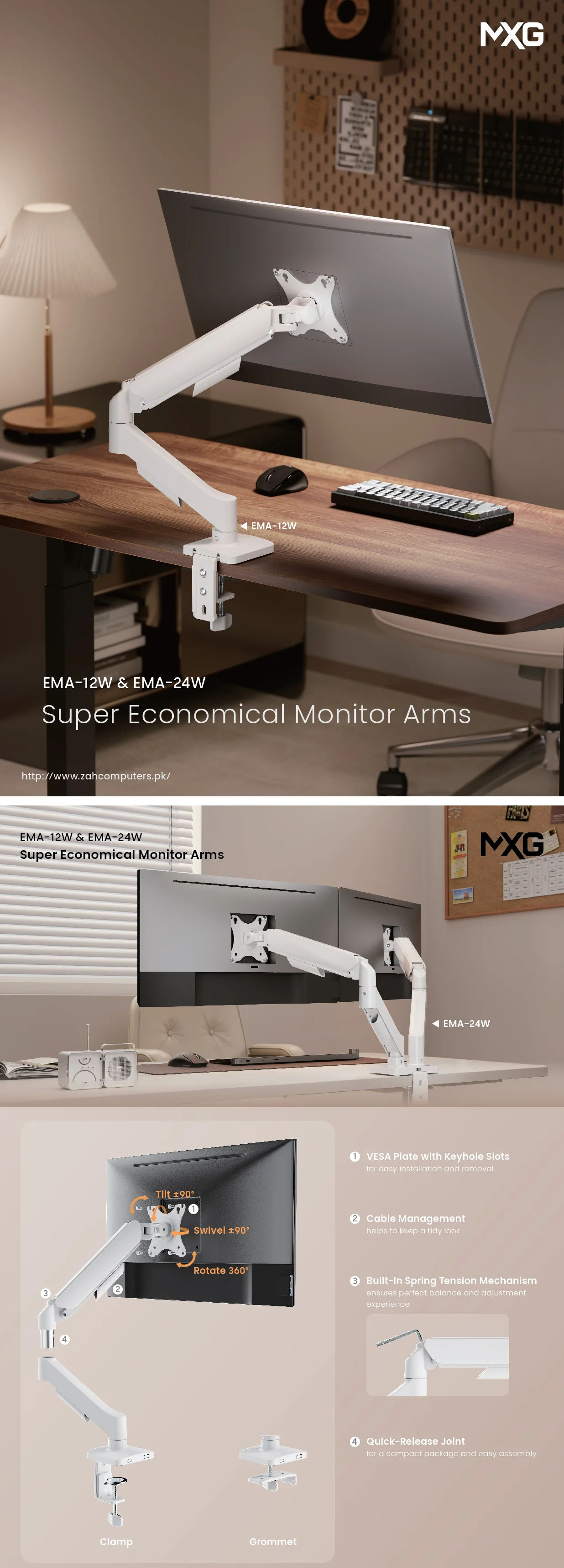 MXG EMA-24W Spring Dual Monitor Arm
