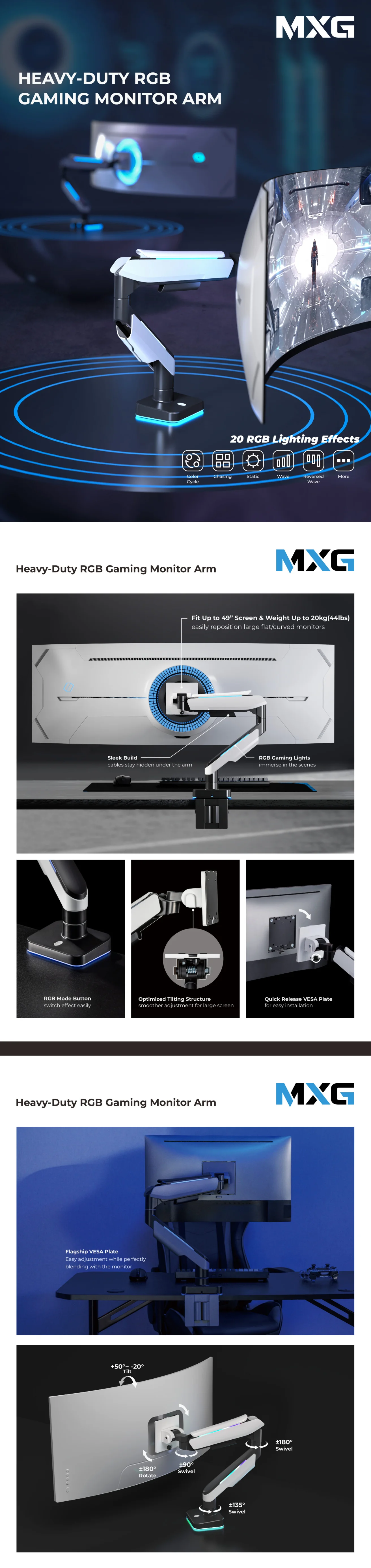 MXG HMA-12R RGB Gaming Monitor Arm MXG HMA-12R RGB Gaming Monitor Arm